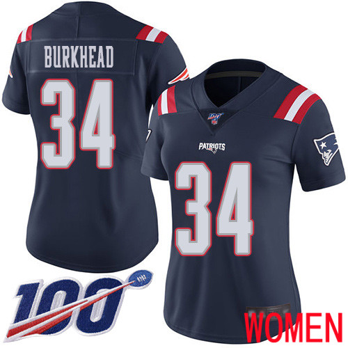 New England Patriots Football 34 100th Season Limited Navy Blue Women Rex Burkhead NFL Jersey